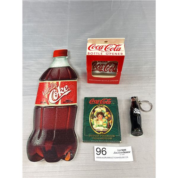 Vintage Coke Collectibles - Bottle Opener, Cards, Keychain and Stick on Bottle