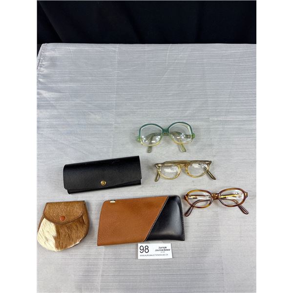Vintage Eyeglasses, Cases and Cowhide Change Purse