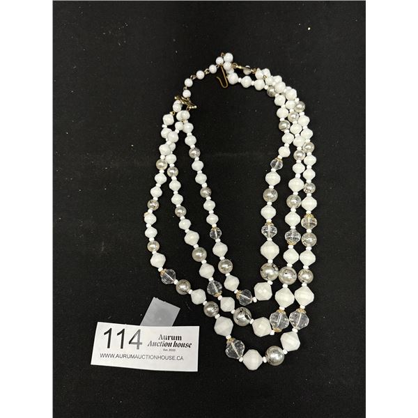 Signed "W. Germany" Triple Strand Beads Necklace Great