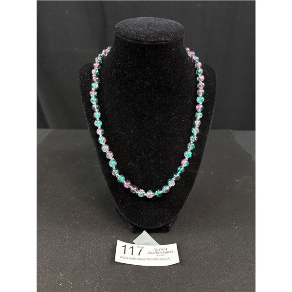 Vintage Crackle Glass Watermelon Clasp Bead Necklace Stunning!