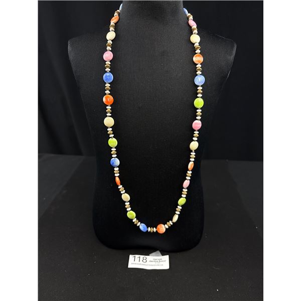 Antique C.1920 Multi Color Melon Glass Bead Necklace Collectors Item