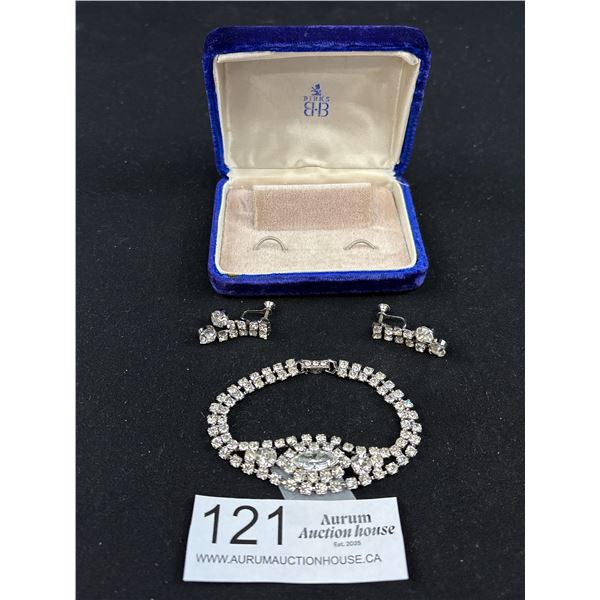 Vintage Simulated Diamond Bracelet + Earrings Set BIRKS Box