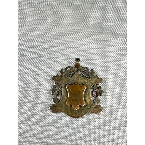 Antique Art Nouveau English Hallmarked Sterling + Gold Watch Fob Excellent!