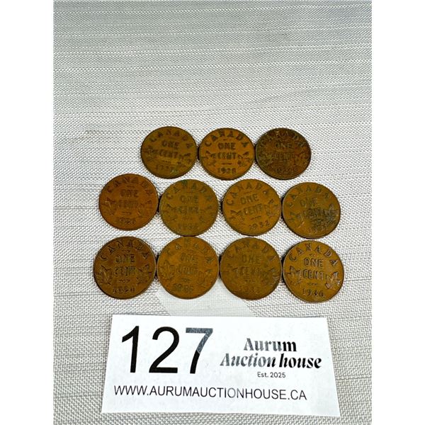 Early Canada 1 Cent Coin, 24, 25, 27, 28, 29, 33, 32, 34, 34. Very Nice Condition