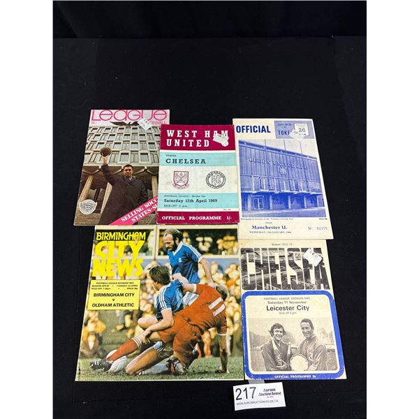 5 Vintage Soccer Programs - 1960/70s Manchester U, Chelsea, Leeds, West Ham United