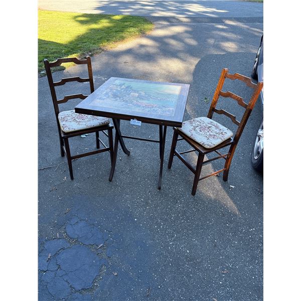 2 Vintage Ladder Back Chains and Table