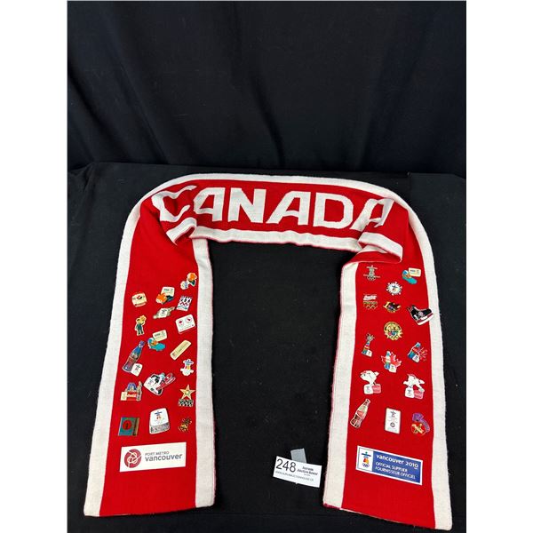 Vancouver 2010 Olympics Trading Pins on a Scarf
