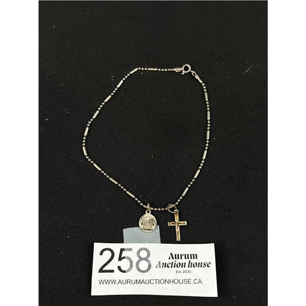 925 Sterling Silver w/ 2 Charms Bracelet, Marked 925