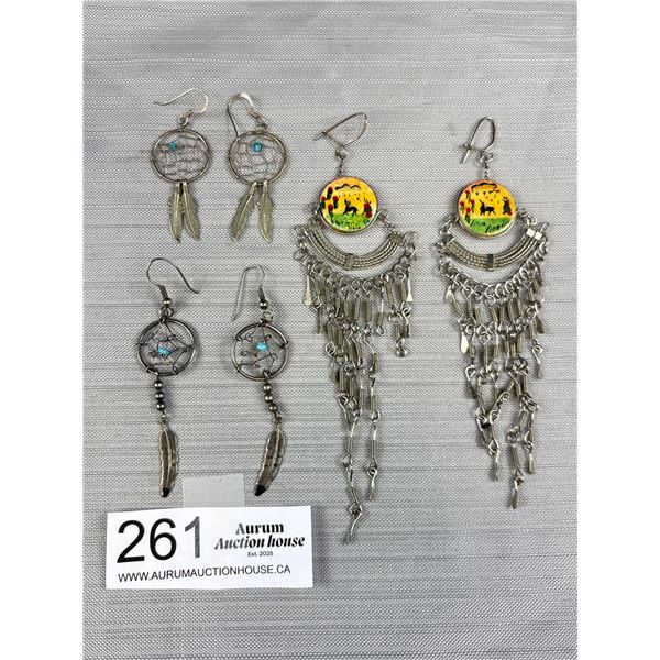 3 Vintage Silver Hand Crafted Dangle Earrings