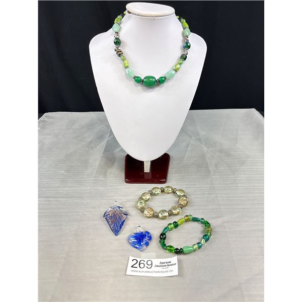 Various Fancy Glass Jewelry Necklace, Bracelet 2 Pendants