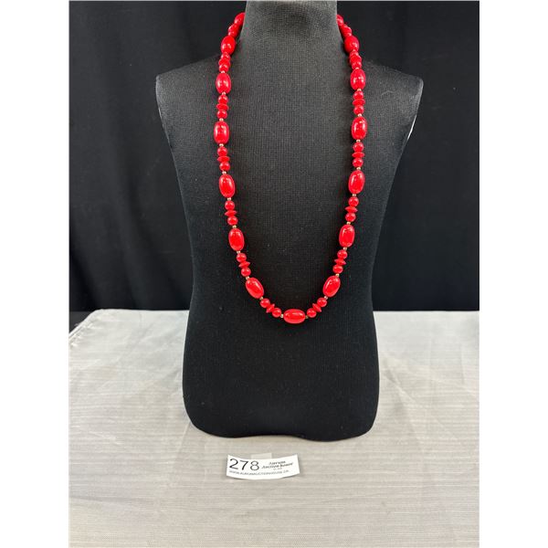 Vintage Red Lucite Beads Necklace