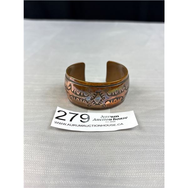 Solid Heavy Hand Crafted Native American Copper Open Cuff Link Bangle