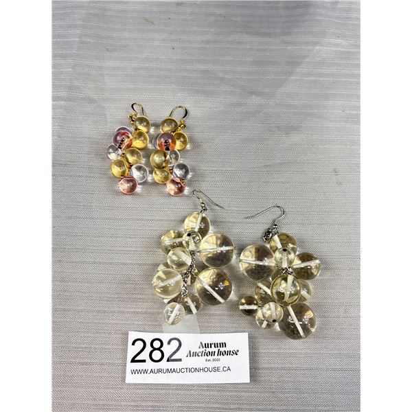 2 Pairs of Vintage Lucite Beads Dangle Earrings