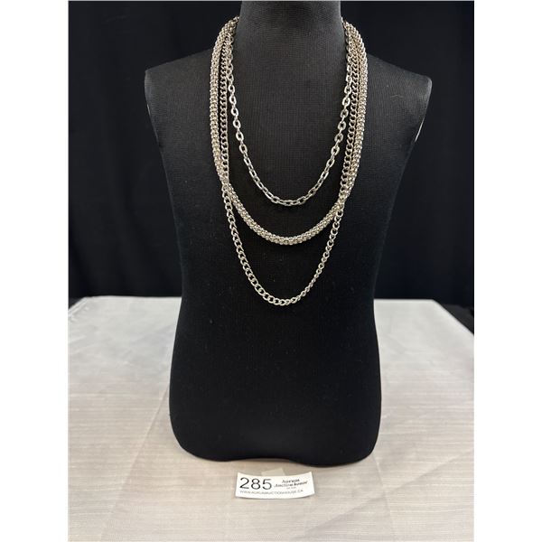 Triple Strand Silver Tone Necklace