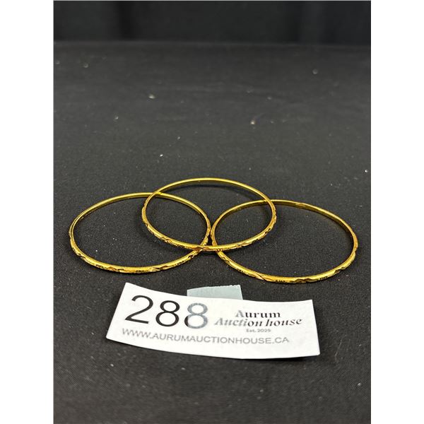 3 High Carat Gold Plated Hand Crafted Bangles, Unmarked