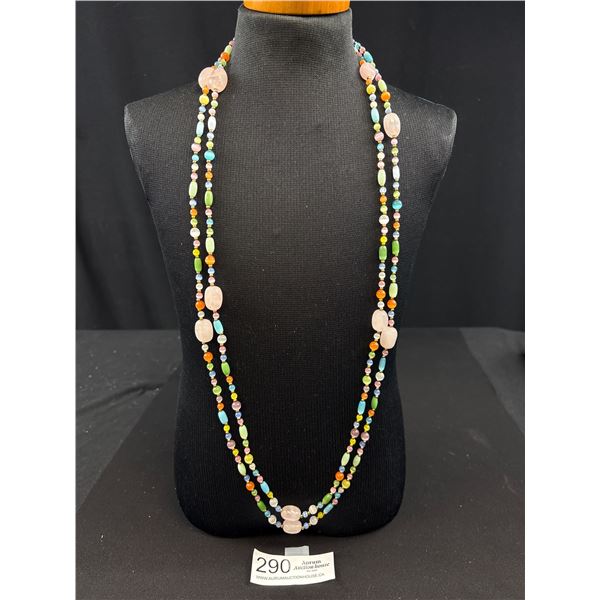 Huge Length of Stone Beads Necklace, 69", Gold Tone Lobster Clasp