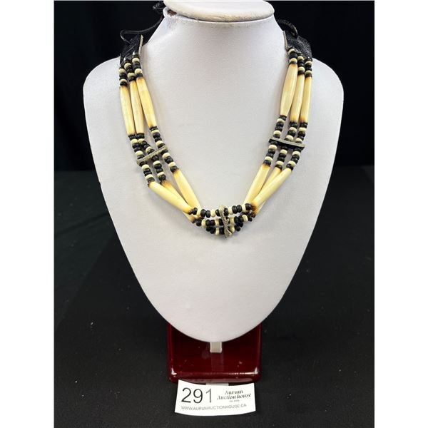 Hand Crafted Native American Leather + Bone Necklace