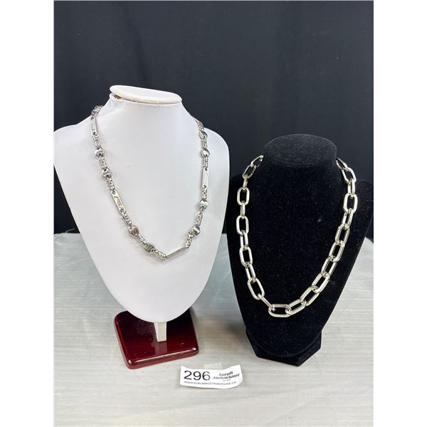 2 Vintage Silver Tone Links Chain Necklaces