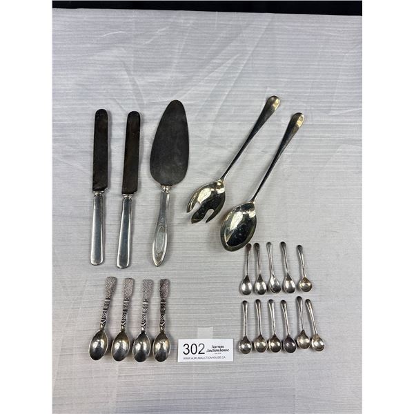Pair of Antique Silver Handle Knives, Set of 4 Spoons, Set of Salt Spoons + More