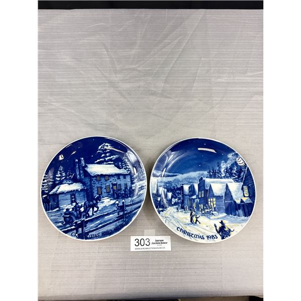 2 Porcelain 1982 +1983 Christmas Plates, Marked Sorrina Porcelain, Hand Signed + Numbers