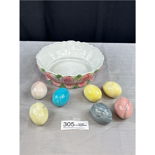 Vintage Porcelain Bowl w/ Marble Eggs