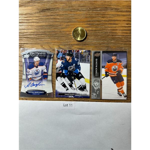 Edmonton Oilers Trio – Connor McDavid x2 & Anton Slepyshev Auto (15/499) - hockey card