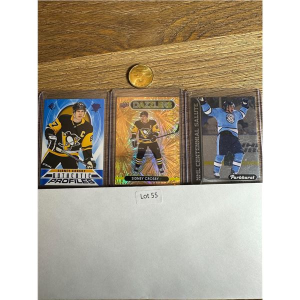 Sidney Crosby Triple Card Lot – Dazzlers, SP Auth Profiles & Centennial Salute - hockey car