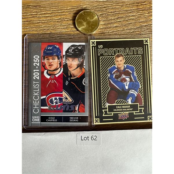 Cole Caufield / Trevor Zegras Checklist + Cale Makar Portraits - hockey card