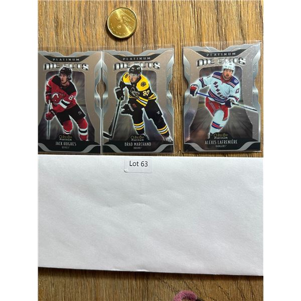 OPC Platinum Die-Cuts – Hughes / Marchand / Lafrenière - hockey card