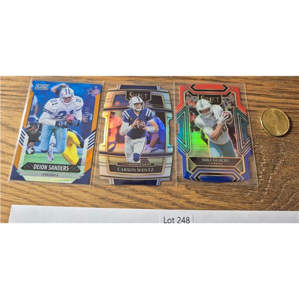 Deion Sanders Score, Carson Wentz Select & Mike Gesicki Select Prizm Die-Cut - Football Card