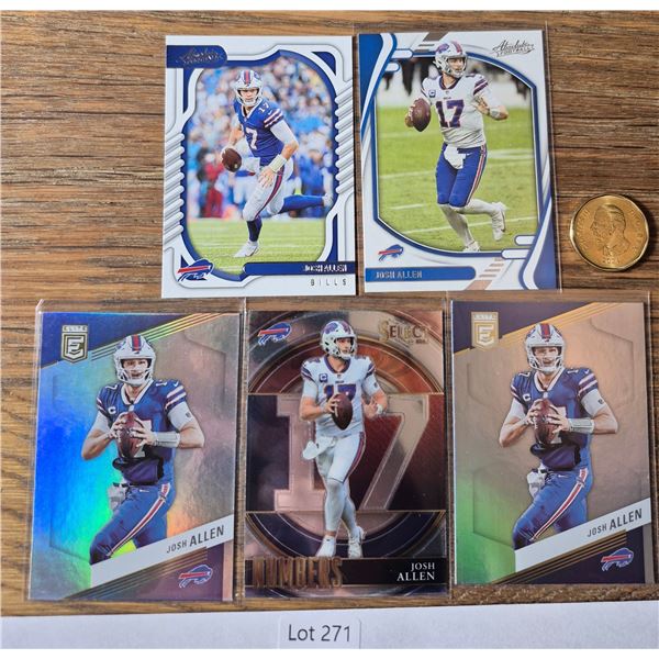 Josh Allen 5-Card Lot Featuring Elite, Select & Absolute Inserts - Football Card