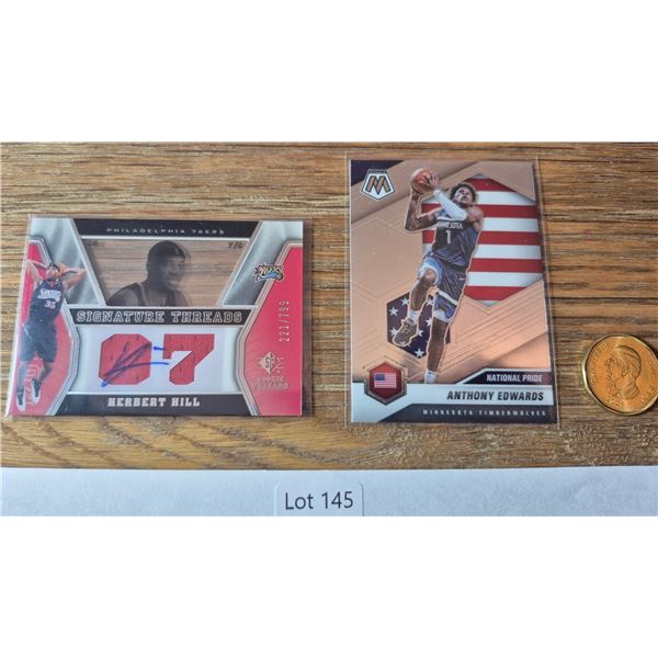 Anthony Edwards & Herbert Hill Autograph Lot – 2 Cards - Basketball Card