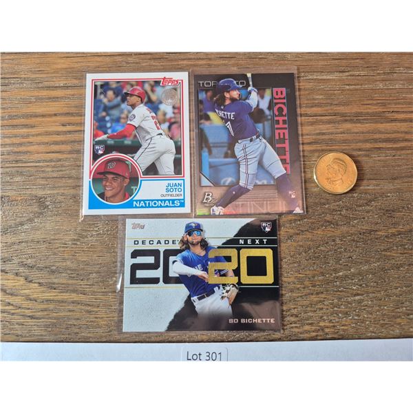 Juan Soto & Bo Bichette Rookie Cards (3) - Baseball Card