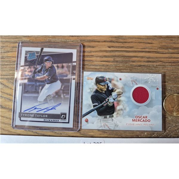 Tyrone Taylor Auto & Oscar Mercado Relic Lot (2) - Baseball Card