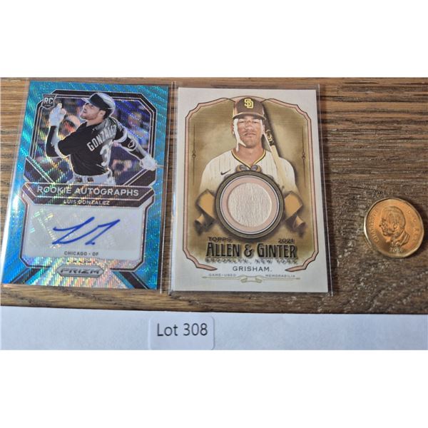 Luis Gonzalez Auto & Trent Grisham Relic Lot (2) - Baseball Card
