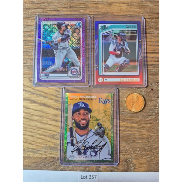 Randy Arozarena 67/99, Royce Lewis 16/250 & Kevin Parada Refractor Lot (3) - Baseball Card