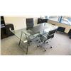 Image 1 : GLASS TOP 84" X 36" MODERN EXECUTIVE OFFICE DESK & 2 BLACK MOBILE MODERN TASK CHAIRS