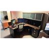 Image 1 : DARK WOOD L SHAPED SINGLE PEDESTAL EXECUTIVE OFFICE DESK WITH HUTCH & MOBILE OFFICE CHAIR