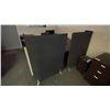 Image 2 : DARK WOOD CURVED SIDE OFFICE DESK WITH FOLDING TABLE, 3 TIER DARK WOOD BOOKCASE,
