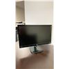 Image 3 : DARK WOOD L SHAPED SINGLE PEDESTAL EXECUTIVE OFFICE DESK WITH LG MONITOR & BROWN PADDED MOBILE TASK