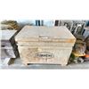 Image 1 : METAL JOB BOX WITH CONTENTS INCLUDING SPRAY PAINT, CROWBAR & CAULKING