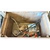 Image 2 : METAL JOB BOX WITH CONTENTS INCLUDING SPRAY PAINT, CROWBAR & CAULKING
