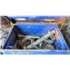Image 2 : BLUE METAL JOB BOX WITH CONTENTS INCLUDING METAL PIPES, LARGE CLAMPS, HAND TOOLS & MORE