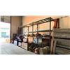 Image 2 : 3 BAYS OF BLUE INDUSTRIAL PALLET RACKING INCLUDING 4 UPRIGHT, 16 CROSS BARS & ASSORTED WOOD