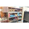 Image 1 : WOODEN SHELF UNIT WITH ASSORTED ITEMS INCLUDING BOLT CUTTERS, COMPOUND GUNS, SAW BLADES, DRILL