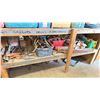 Image 3 : WOODEN SHELF UNIT WITH ASSORTED ITEMS INCLUDING BOLT CUTTERS, COMPOUND GUNS, SAW BLADES, DRILL