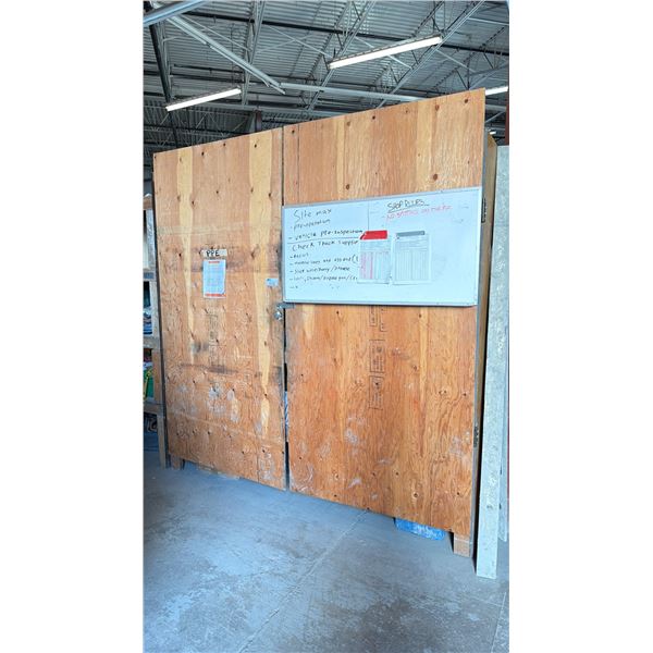WOODEN CABINET OF ASSORTED SAFETY/PPE ITEMS INCLUDING HARDHATS, FIRST AID KITS, MASKS, SAFETY