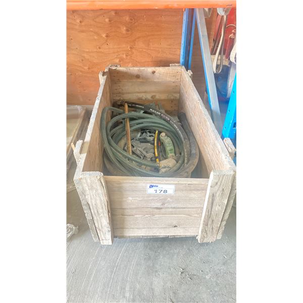 WOODEN CRATE OF ASSORTED HOSE/CLAMPS AND MISCELLANEOUS PARTS