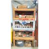 Image 1 : WOODEN STORAGE SHELF WITH CONTENTS - PAINTS/ASSORTED HARDWARE AND MISCELLANEOUS SHOP ITEMS