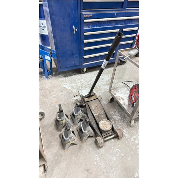 PRO SERIES 3 TON MECHANICS FLOOR JACK AND (4) EVERCRAFT 3 TON JACK STANDS